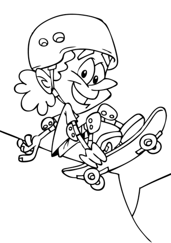 Cartoon Skateboarding Kid Coloring Page